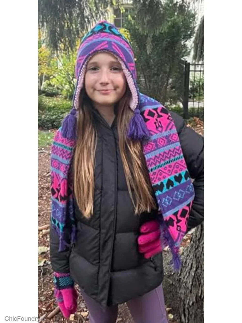 Kids 3-Piece Winter Knit Set Sherpa Lined Hat Glove Scarf